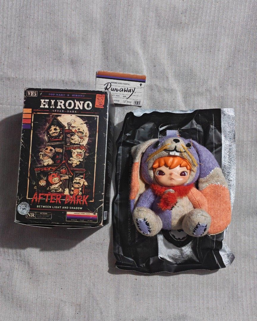 Popmart Hirono After Dark Series (Category: Designer & Blind Box Toys) located in Quezon City. Submitted by sureandlegit (Listing ID 1465779418, Image 3). Description: For Sale Popmart Hirono After Dark Series Below SRP Price Brand new condition, just opened the box to check. Available Hirono Masked 950 - SOLD Hallow 950- SOLD Off Script 950 Runaway 1,200- reserved Bottom opened box, carefully opened foil (not torn) opened just to check then retu