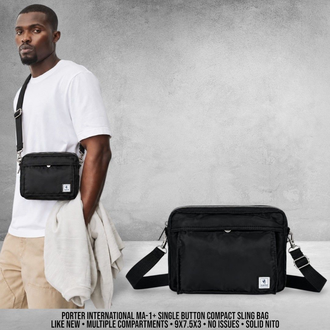 PORTER INTERNATIONAL MA-1 SINGLE BUTTON SLING BAG (Category: Sling Bags) located in Tagbilaran City. Submitted by g.itw (Listing ID 1465928404, Image 1). Description: PORTER INTERNATIONAL MA-1 SINGLE BUTTON SLING BAG MULTIPLE COMPARTMENTS LIKE NEW 9 INCHES WIDTH 7.5 INCHES HEIGHT 3 INCHES DEPTH NO ISSUES 3,250+SF.