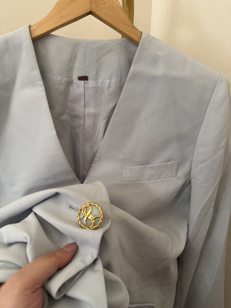 Powder Blue Blazer (Category: Coats, Jackets and Outerwear) located in Mexico. Submitted by studioleraph (Listing ID 1465819229, Image 2). Description: 🛍️ Perfect for your personal wardrobe 🫶 Please see actual measurements on last photo. 👗 The actual item being sold is the original garment shown in the product photos. Small differences in fit, drape, color, texture, or details may occur. 💌 Condition: • Preloved; Please wash the items before w