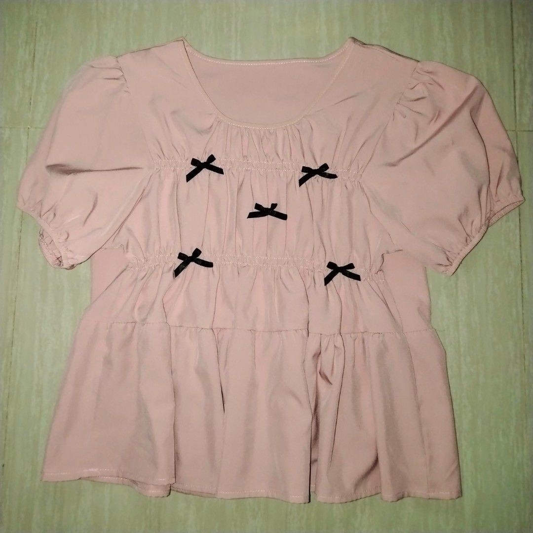 preloved clothes (Category: Blouses) located in Bulacan. Submitted by shincartt (Listing ID 1465793169, Image 2). Description: white polka top - ₱100 (brand new) size: small pink coquette top - ₱150 (used once) size: small-large white puffsleeve top - ₱90 size: small red halter peplum top - ₱90 size: xsmall brown beige top - ₱80 size: small red ribbon top - ₱120 (brand new) size: small-medium green crop top - ₱50 size: xsmall blueegreen top - ₱50