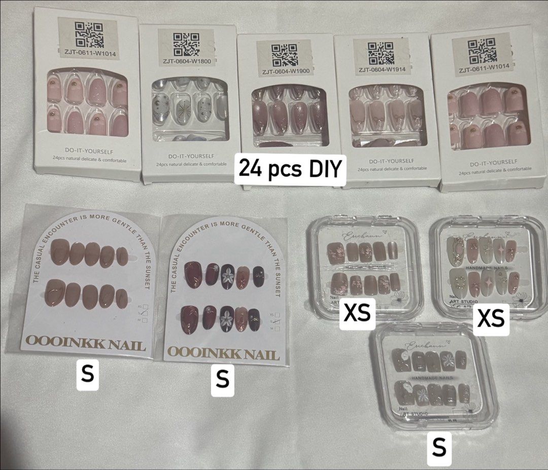 Press-on Nails Bundle (Category: Hands & Nails) located in Makati City. Submitted by rinlztt (Listing ID 1465900824, Image 2). Description: - Used once, some of the 24pcs. nail sets are unused - Take all press-on nails for Php 600 - with free nail sticker glue.