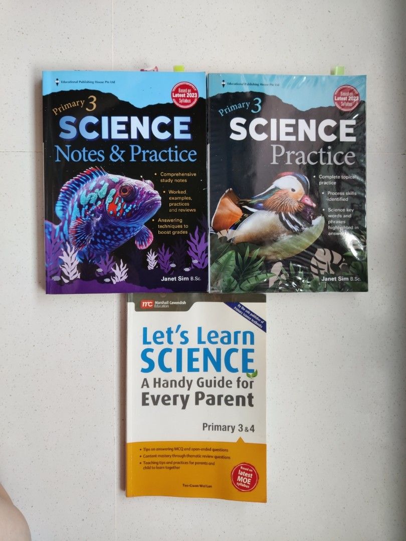 Primary 3 Science Practice, Notes & Guide Bundle (Category: Textbooks) located in Singapore. Submitted by bluesky_tay (Listing ID 1465770485, Image 1). Description: All for $18 1) P3 Science by Janet Sim (New syllables) - used 5-10% mostly in pencil FOC Handy Guide for Every Parent (old).