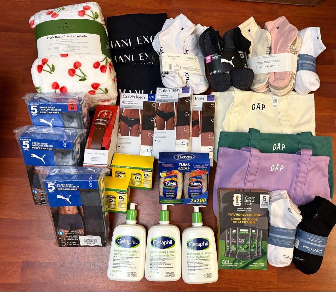 Puma, Calvin Klein, Cetaphil, GAP, Kate Spade (Category: Body Care) located in Silang. Submitted by collectionbyrk (Listing ID 1465809808, Image 1). Description: - 100% Brand New an Original from Canada - Skincare & Body: Cetaphil moisturizing lotion trio, Dove Men+Care FIFA World Cup body wash set - Apparel & Undergarments: Puma boxer briefs, Calvin Klein underwear and socks, Tommy Hilfiger socks - Accessories & Bags: GAP canvas tote bags (Purpl