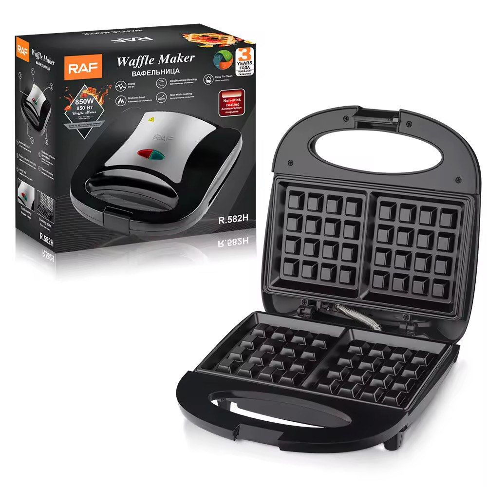 RAF Waffle Maker R.582H 850W (Category: Cookware & Accessories) located in Caloocan City. Submitted by alyonak (Listing ID 1465859371, Image 1). Description: - Model: RAF R.582H Waffle Maker - Power: 850W for fast and efficient cooking - Heating: Double-sided plates ensure even cooking on top and bottom - Cleanup: Non-stick coating prevents sticking and makes cleaning a breeze - Condition: Brand new with original retail box included.