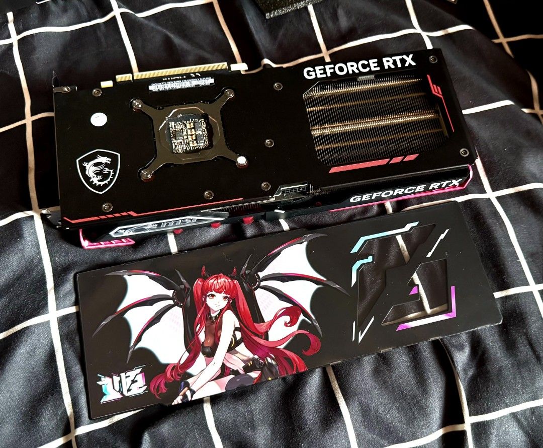 RARE MSI GeForce RTX 4070 SUPER Gaming X Slim MLG (Category: Computer Parts) located in Manila. Submitted by fivestarman (Listing ID 1465951945, Image 3). Description: - Model: MSI GeForce RTX 4070 SUPER Gaming X Slim MLG - Cooling: Triple fan setup in sleek black with MSI waifu character backplate design (never actually used, doesnt fit with ITX mobo) - Condition: Clean unit, fully tested, and working properly - Inclusions: Original retail box i