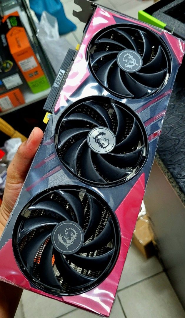 RARE MSI GeForce RTX 4070 SUPER Gaming X Slim MLG (Category: Computer Parts) located in Manila. Submitted by fivestarman (Listing ID 1465951945, Image 1). Description: - Model: MSI GeForce RTX 4070 SUPER Gaming X Slim MLG - Cooling: Triple fan setup in sleek black with MSI waifu character backplate design (never actually used, doesnt fit with ITX mobo) - Condition: Clean unit, fully tested, and working properly - Inclusions: Original retail box i