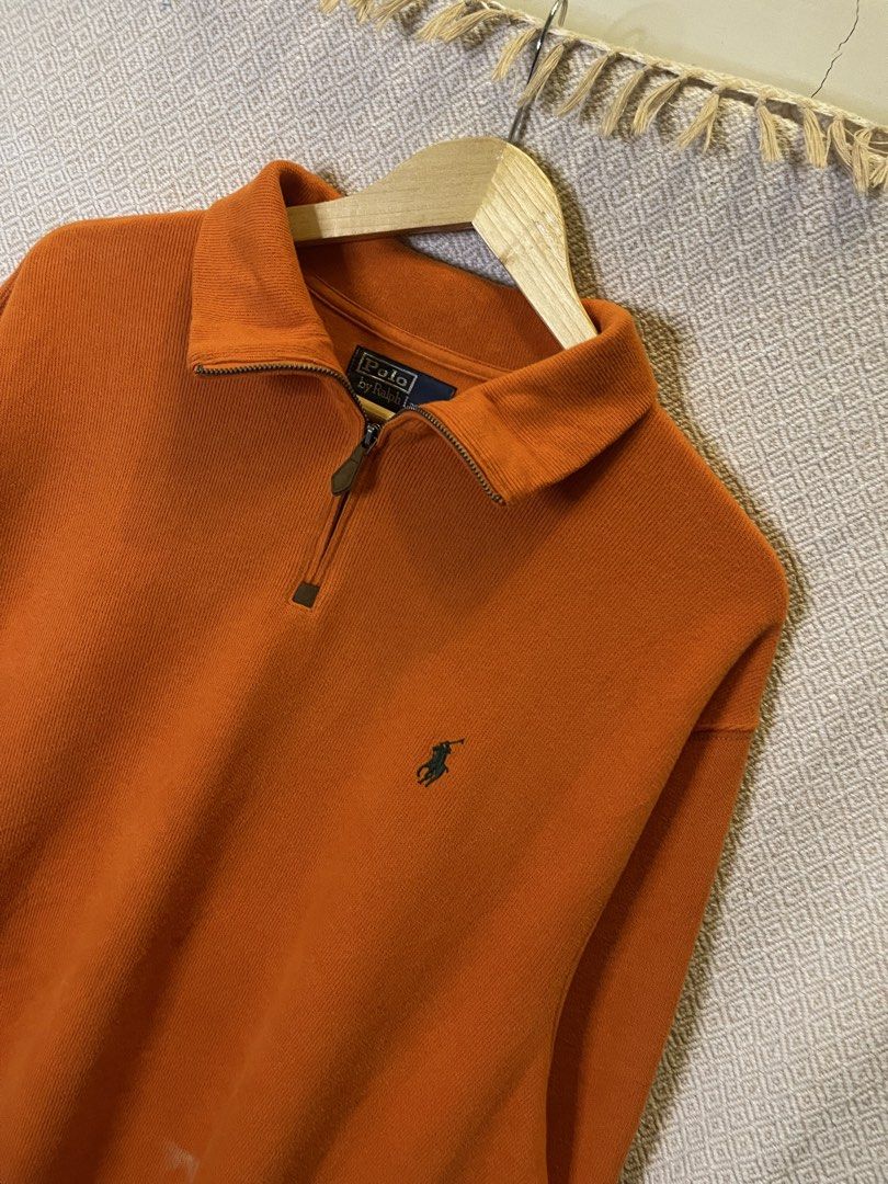 Rare orrange ralph lauren quarter zip (Category: Tshirts & Polo Shirts ) located in Manila. Submitted by hypestock_mnl (Listing ID 1465800051, Image 2). Description: - stylish - perfect for holloween - perfect for casual wear - great fit - in good condition - stain in front - minimal signs of usage - 9/10 - money worth! - see pics for details/issue.
