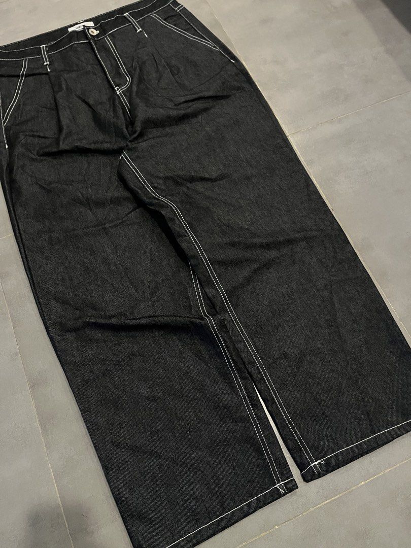 RAW DENIM Black baggy pants (Category: Jeans) located in Laguindingan. Submitted by thriftn0_limits (Listing ID 1465768640, Image 2). Description: FOR SALE🌀 HiRISK black Raw denim baggy pants Waist: 34 Length: 40.5 Thigh: 13.5 Hem: 9.5 Excellent condition Pristine condition Color rate:10/10 Hard denim White stitching Mine: 700+ sf.