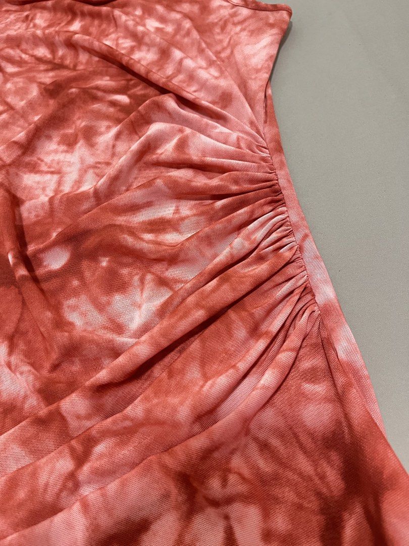 Red Midi Citrus Dress (Category: Dresses) located in Marikina City. Submitted by maicsg_ (Listing ID 1465771774, Image 3). Description: - Brand: Tayo - Design: Red and white tie-dye mesh midi dress - Features: Sleeveless, round neckline, flattering side ruching - Size: Small - Condition: Great, worn only twice of times for photos.