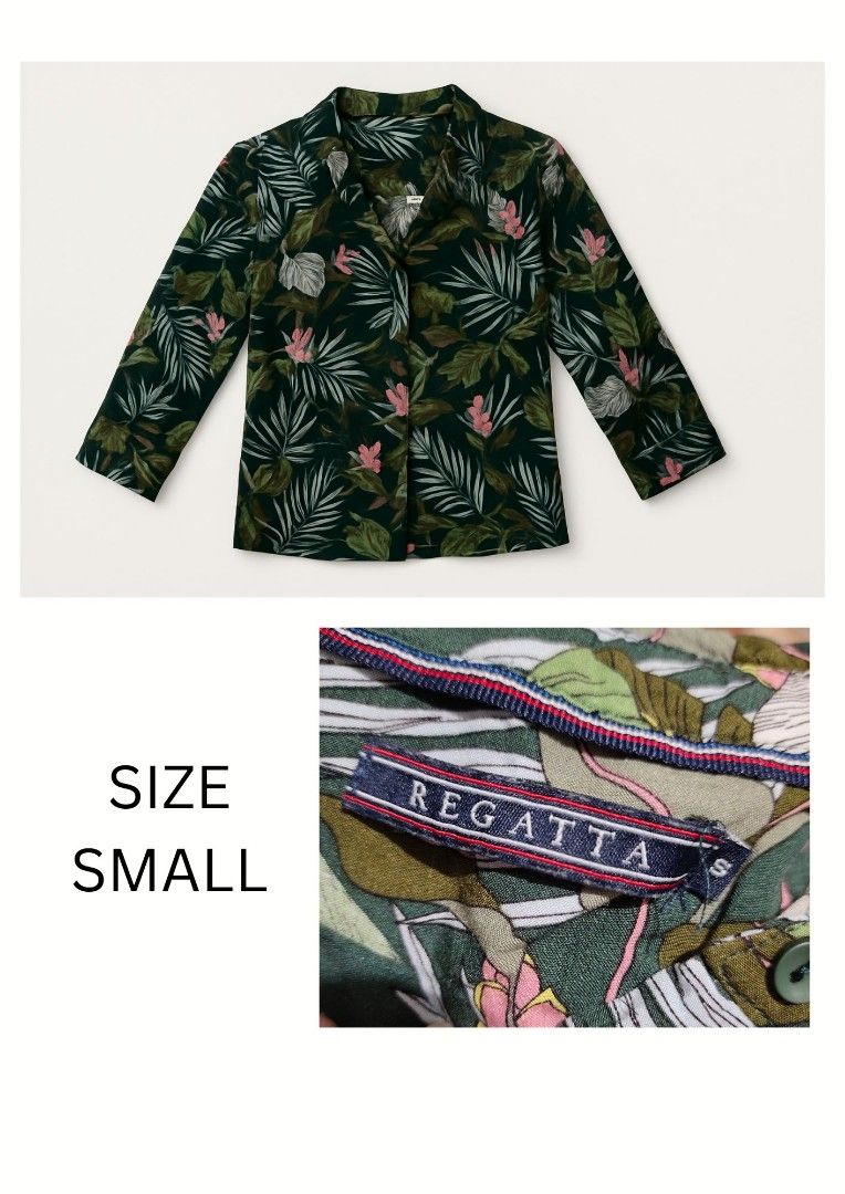 Regatta Tropical Leaf Print Button-Crop top Size Small (Category: Blouses) located in Caloocan City. Submitted by Geline (Listing ID 1465911572, Image 1). Description: ‼️SALE ORIGINAL‼️ ‼️SALE ORIGINAL‼️ 📌Prices and sizes nasa caption ng picture 📌Personal clothes, alaga, pwede sa maarte 📌On hand 📌Color may appear darker/lighter in actual due to lighting 📌Any loss or damages during shipment is no longer the seller's responsibility ‼️ Strictly