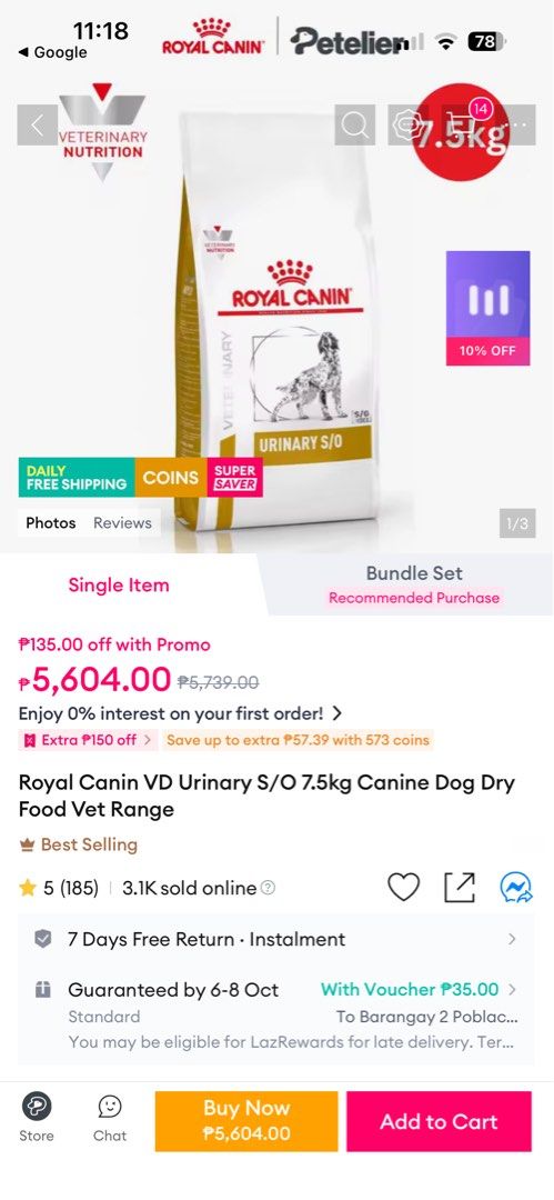 Royal Canin Urinary SO 7.5 Kl (Category: Pet Food) located in General Mariano Alvarez. Submitted by almacruzga39169 (Listing ID 1465797773, Image 1). Description: ❤️Sale Sale at a Very Very low price P2,500 only meet up or shipping is ok .