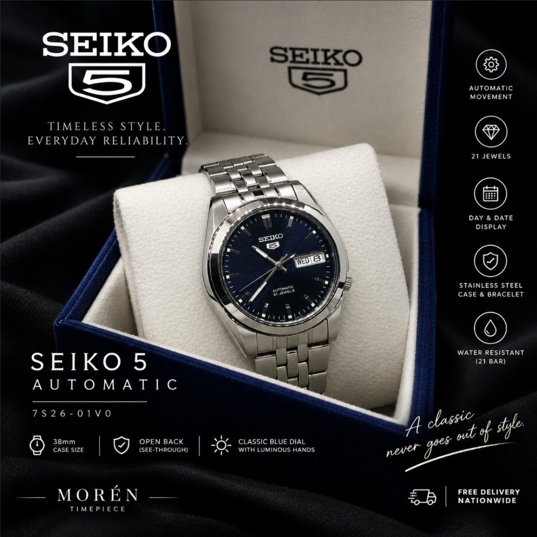 Seiko 5 "SNK357" (Category: Men's Watches) located in Cebu City. Submitted by morentimepiece (Listing ID 1465744808, Image 1). Description: WATCH DETAILS: • Model: Seiko SNK357 • Size: 38mm • Movement: Automatic • Display: Day and Date • Open Back • Seiko Replacement Box • Complete Links • Authentication Card WHAT'S INCLUDED: ✅ Newly Serviced ✅ Newly Polished ✅ 14-Day Machine Warranty ✅ Money-Back Guarantee if proven fake ✅ Price is negotiable fo