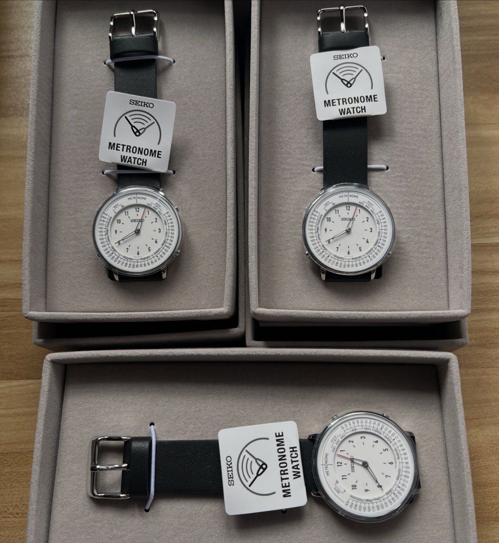 SEIKO METRONOME SMW006A WHITE DIAL STANDARD LINE (Category: Men's Watches) located in Makati City. Submitted by watchcenterph (Listing ID 1465890601, Image 1). Description: SEIKO METRONOME SMW006A WHITE DIAL STANDARD LINE P17,000 Cash P17,850 Credit Card SPECIFICATIONS Drive system Battery-powered quartz Main functions Clock, metronome, reference tone pronunciation Metronome function Tempo range: 40 to 304 beats per minute (41 steps fixed) Accura