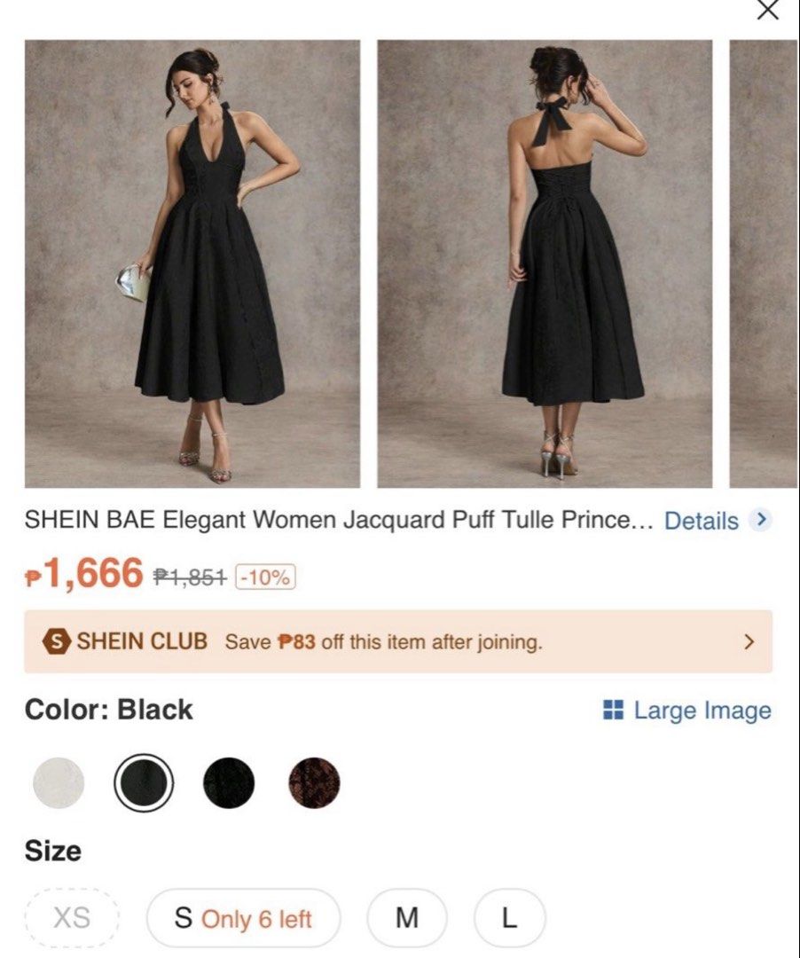 SHEIN Black Dress (Category: Dresses) located in Makati City. Submitted by spicysushiroll (Listing ID 1465886414, Image 3). Description: USED ONCE ONLY FOR GRADUATION Can fit S-M With petticoat inside High quality Height is 5'1 for reference Location: Binangonan, Rizal.