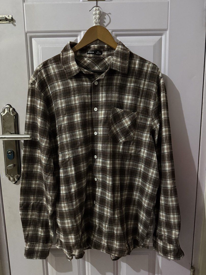 SHEIN Men Flannel Plaid Longsleeves Button Down (Category: Tshirts & Polo Shirts ) located in Las Pinas. Submitted by sellerkjb (Listing ID 1465937105, Image 1). Description: BRAND NEW LARGE — TALL 24 x 29.5 inches LAS PINAS CITY.
