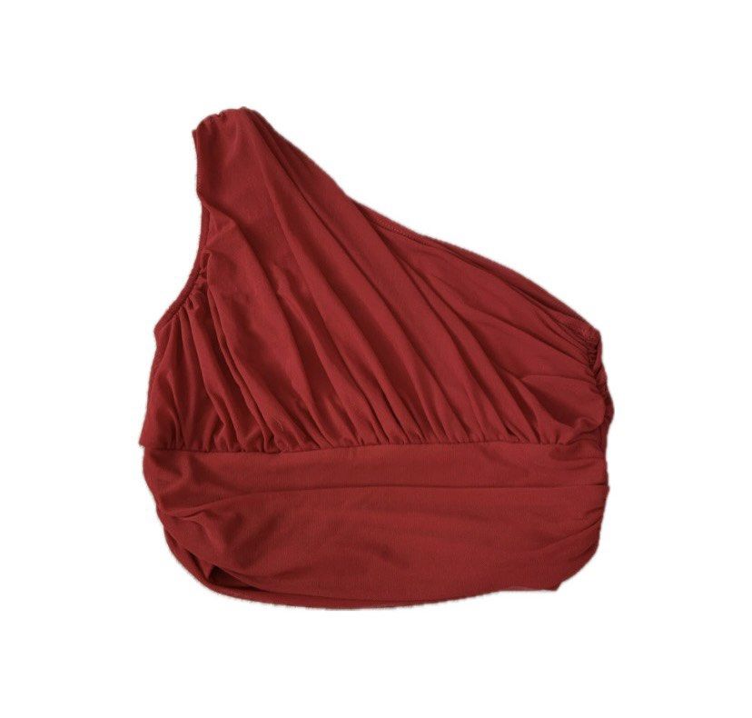 SHEIN Red One-Shoulder Ruched Crop Top (Category: Sleeveless) located in Manila. Submitted by einniel (Listing ID 1465813841, Image 1). Description: 📌 XS-S 📌 Used once only :) 📍Davao City (can do meet up or delivery via maxim or jnt).