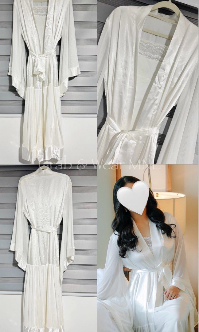 BRIDAL ROBE SET | SHEIN (Category: Undergarments & Loungewear) located in Pasig City. Submitted by grabwearmnl (Listing ID 1465820588, Image 1). Description: BRIDAL ROBE | SHEIN - Used once (for bridal prep last Aug. 2026) - Original price: ₱900+ for 2 - Selling price: ₱550 - Set includes: Robe, Belt & Silk Dress RFS: Decluttering 🚚: Lalamove for same day delivery - (SF will be shouldered by the buyer) 📍Manggahan, Pasig City.