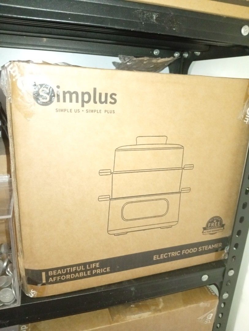 Simplus Electric Food Steamer (Category: Cookers) located in Bacoor. Submitted by kurizu16 (Listing ID 1465946407, Image 1). Description: - Brand: Simplus - Condition: Brand new, sealed in original cardboard box - Design: Two tiers for cooking multiple dishes simultaneously - Ideal for: Healthy home-cooked meals, dumplings, vegetables, and fish - Features: Simple and easy to operate - Reason for selling: Decluttering extra kitchen gear.