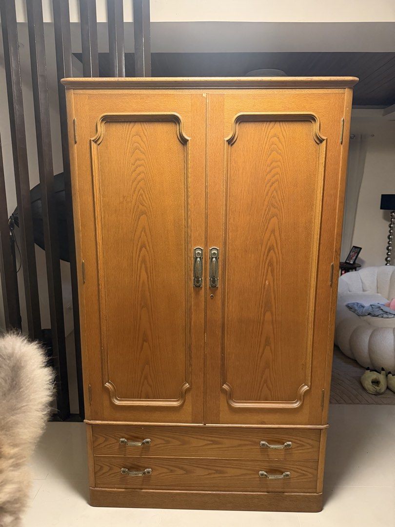 SOLID JAPAN SURPLUS WOOD WARDROBE/CABINET (Category: Shelves, Cabinets & Racks) located in Lipa City. Submitted by tradingtreasures888 (Listing ID 1465923716, Image 1). Description: SOLID JAPAN WOOD WARDROBE/CABINET RFS: just need to get rid of it. cannot fit to stairs going to 2nd floor. ready for pick up located at Lipa, Batangas. dimensions: H- 180cm L- 104cm W- 57cm same day delivery thru lalamove 🚚.