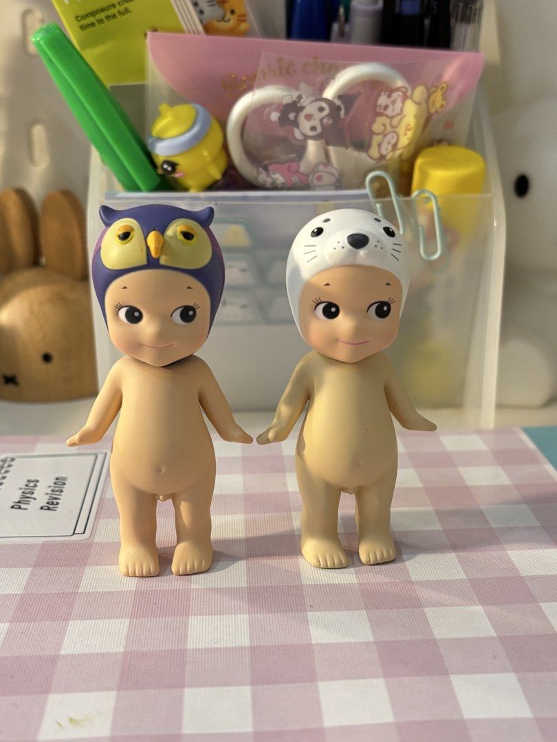 Sonny Angel Owl and Seal Figures (Category: Designer & Blind Box Toys) located in Makati City. Submitted by kiwijams (Listing ID 1465935384, Image 1). Description: - 300 each - design: purple owl hat with yellow details, white seal hat with whiskers and spots - for more in-depth photos, feel free to message! SF will be shouldered by the buyer!!! .