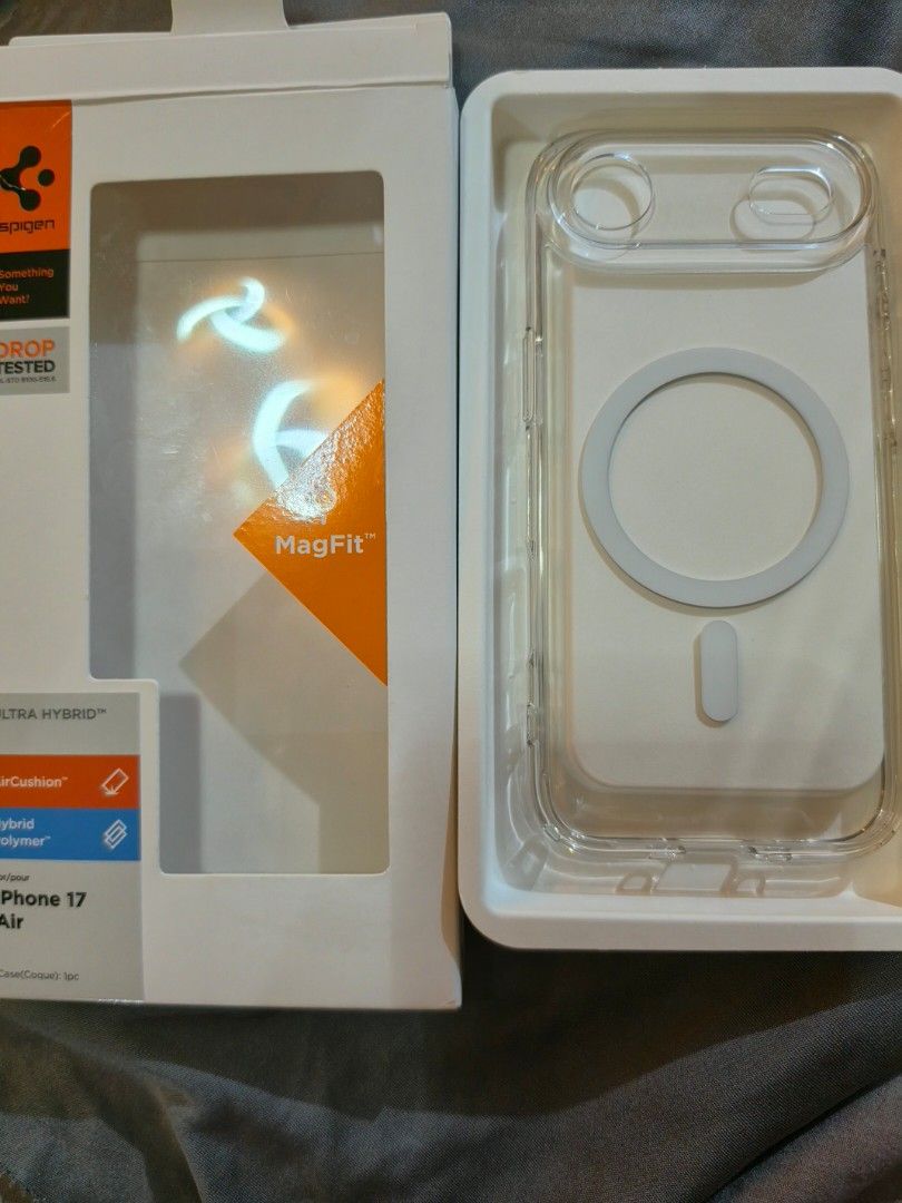 Spigen ultra hybrid (Category: Cases & Sleeves) located in Manila. Submitted by glassguy2416 (Listing ID 1465893606, Image 2). Description: - Brand: Spigen - Model Compatibility: iPhone 17 Air - Type: Ultra Hybrid MagFit Case - Color: Clear / Transparent - Key Features: MagFit magnetic ring, AirCushion drop protection, hybrid polymer build - Condition: Brand new in box.