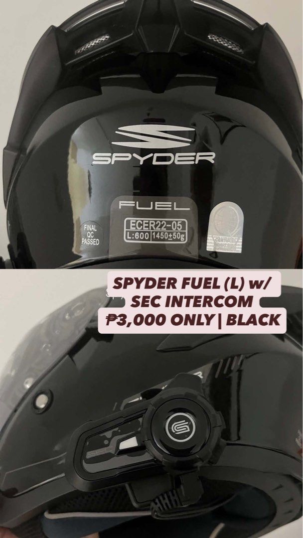 SPYDER FUEL (L) w/ SEC INTERCOM (Category: Helmets and other Riding Gears) located in Paranaque City. Submitted by silvercat0930 (Listing ID 1465938001, Image 1). Description: 📌SPYDER FUEL (L) w/ SEC INTERCOM •SLIGHTLY USED •BLACK | ₱3,000 ONLY.