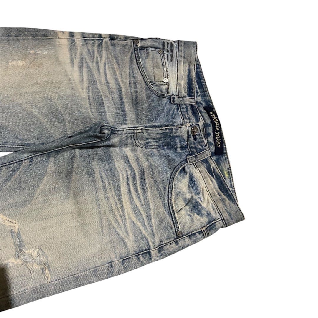 Starnik Distressed Plain Washed Bootcut Jeans (Category: Jeans) located in General Santos City (Dadiangas). Submitted by archive.grail (Listing ID 1465762289, Image 3). Description: ⭐️ STARNIK Blue Plain Ripped Washed Denim Bootcut Pants size/waist: 32-34” length: 42” thigh: 12” hem: 8” - whiskering, frayed hem - good condition - nice heelbites/heel drags - nice for archive fits! - must have!.