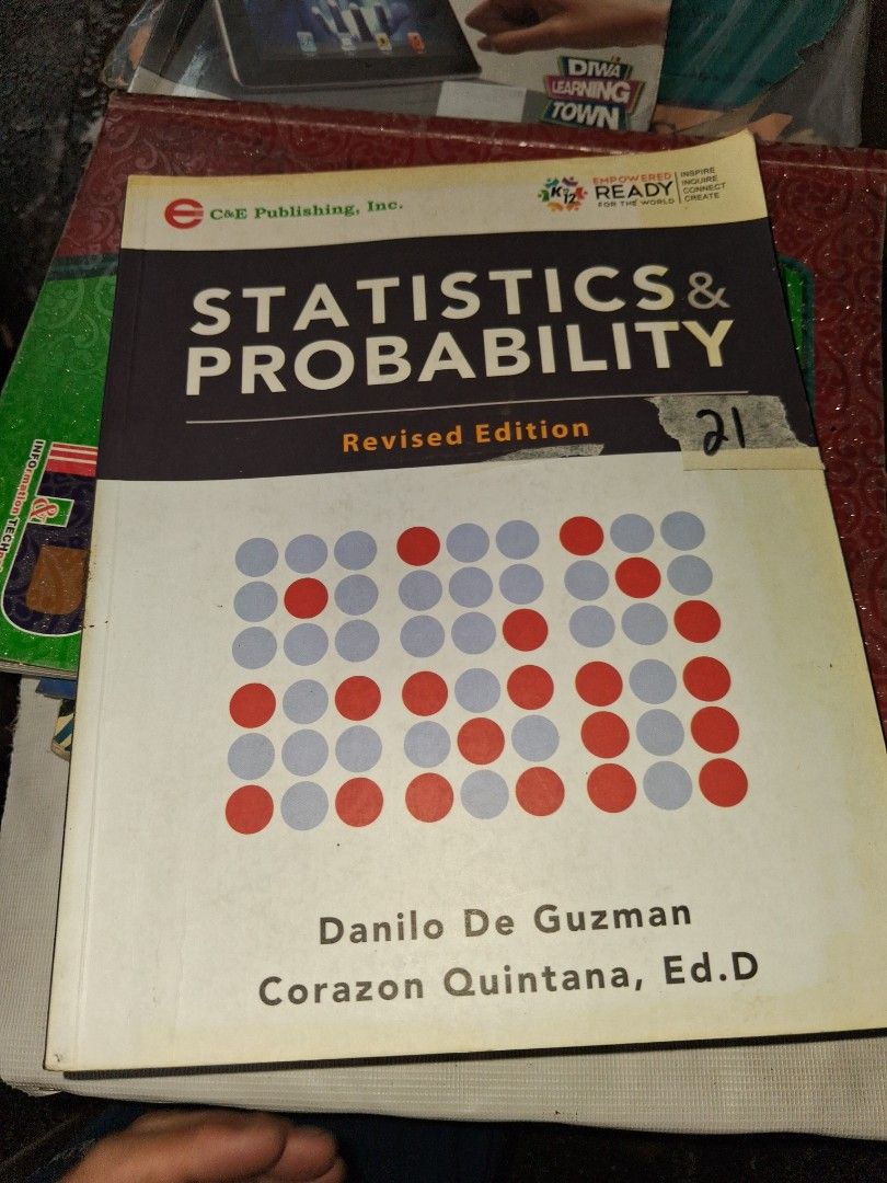Statistics and Probability Revised Edition Danilo De Guzman Textbook (Category: Textbooks) located in Manila. Submitted by marcas022798212 (Listing ID 1465855366, Image 1). Description: - Title: Statistics and Probability (Revised Edition) - Authors: Danilo De Guzman & Corazon Quintana - Publisher: C&E Publishing - ISBN: 978-971-98-1413-9 - Topics covered: Random variables, normal distributions, sampling distributions, and parameter estimation - 