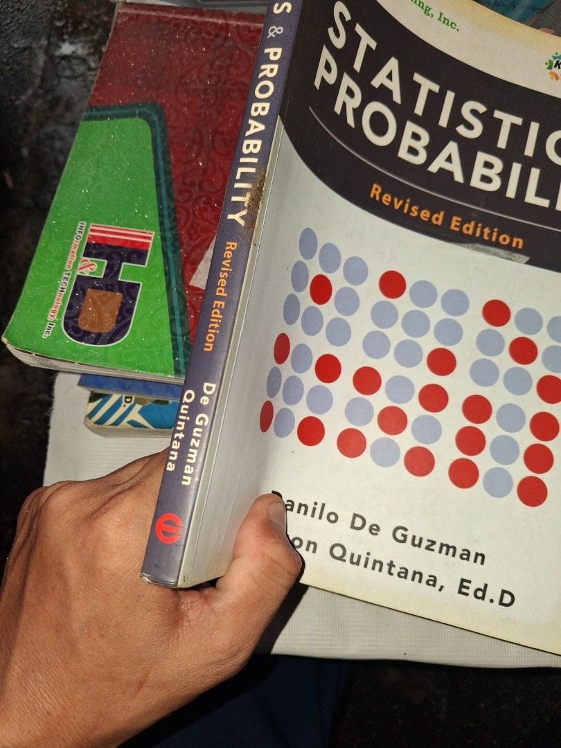 Statistics and Probability Revised Edition Danilo De Guzman Textbook (Category: Textbooks) located in Manila. Submitted by marcas022798212 (Listing ID 1465855366, Image 2). Description: - Title: Statistics and Probability (Revised Edition) - Authors: Danilo De Guzman & Corazon Quintana - Publisher: C&E Publishing - ISBN: 978-971-98-1413-9 - Topics covered: Random variables, normal distributions, sampling distributions, and parameter estimation - 