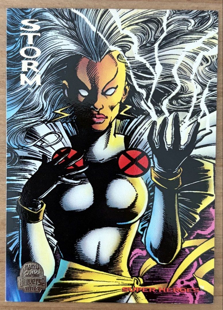 Storm | Marvel Cards ~ Marvel Universe '94 [Series V] (Category: Raw Singles) located in Makati City. Submitted by cardlab (Listing ID 1465763482, Image 1). Description: Items are 💯 authentic/original/legit. About The Card: • 1994 Fleer Marvel Universe • Card No. 120 • Series V FOR: • Cards ₱99 and below with Card Sleeves • Cards ₱100 and up with Used Toploader • ₱10 for Bnew Tops Packaging (If Shipping): ✔️ Plastic cover ✔️ Cardboard ✔️ Bubble 