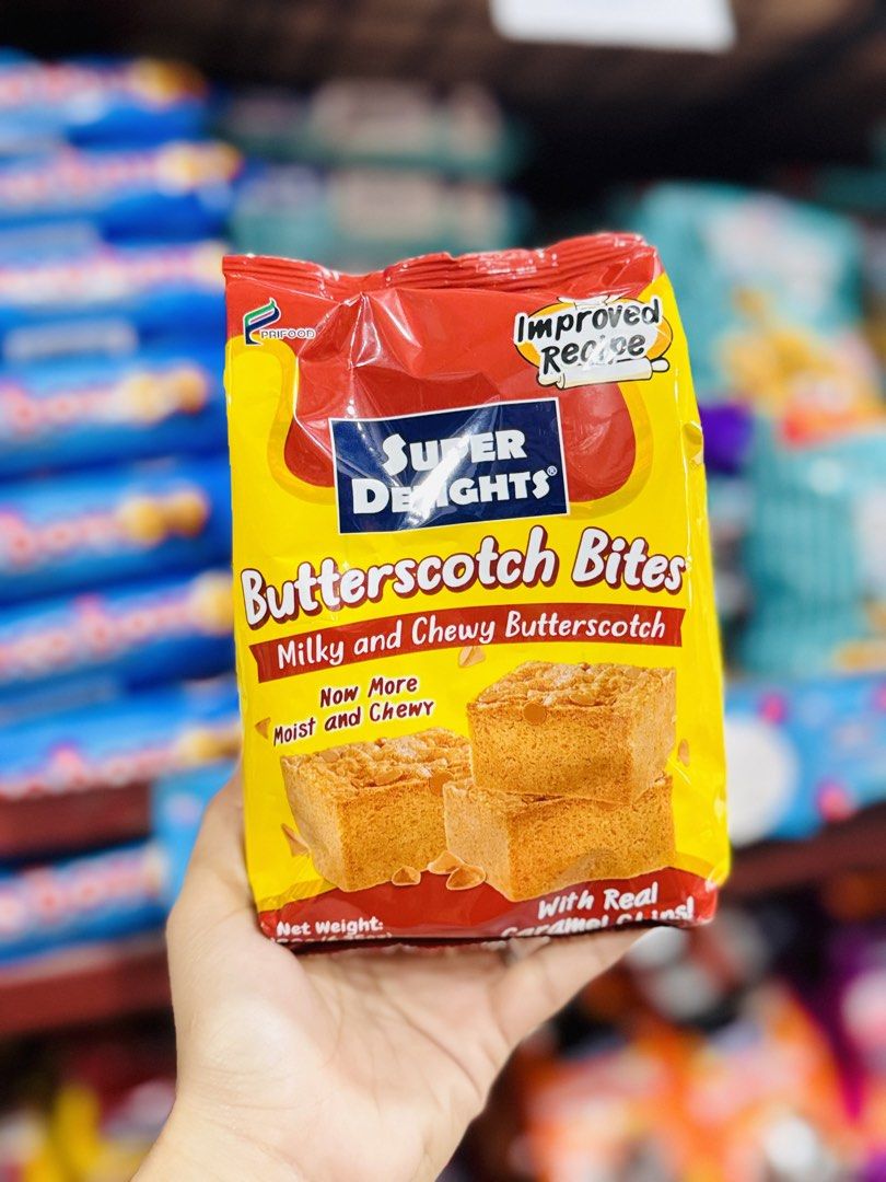 Super Delights Brownie Bites and Assorted Bites 180g (Category: Packaged & Instant Food) located in Cavite. Submitted by sweetbella15 (Listing ID 1465855338, Image 2). Description: - Super Delights Treats (180g per pack) - Available flavors: Brownie Bites, Butterscotch Bites, Browniescotch, and Ube Bites - Moist and chewy with real chocolate and caramel chips - Brand new and sealed in original packaging - Direct from store shelves.