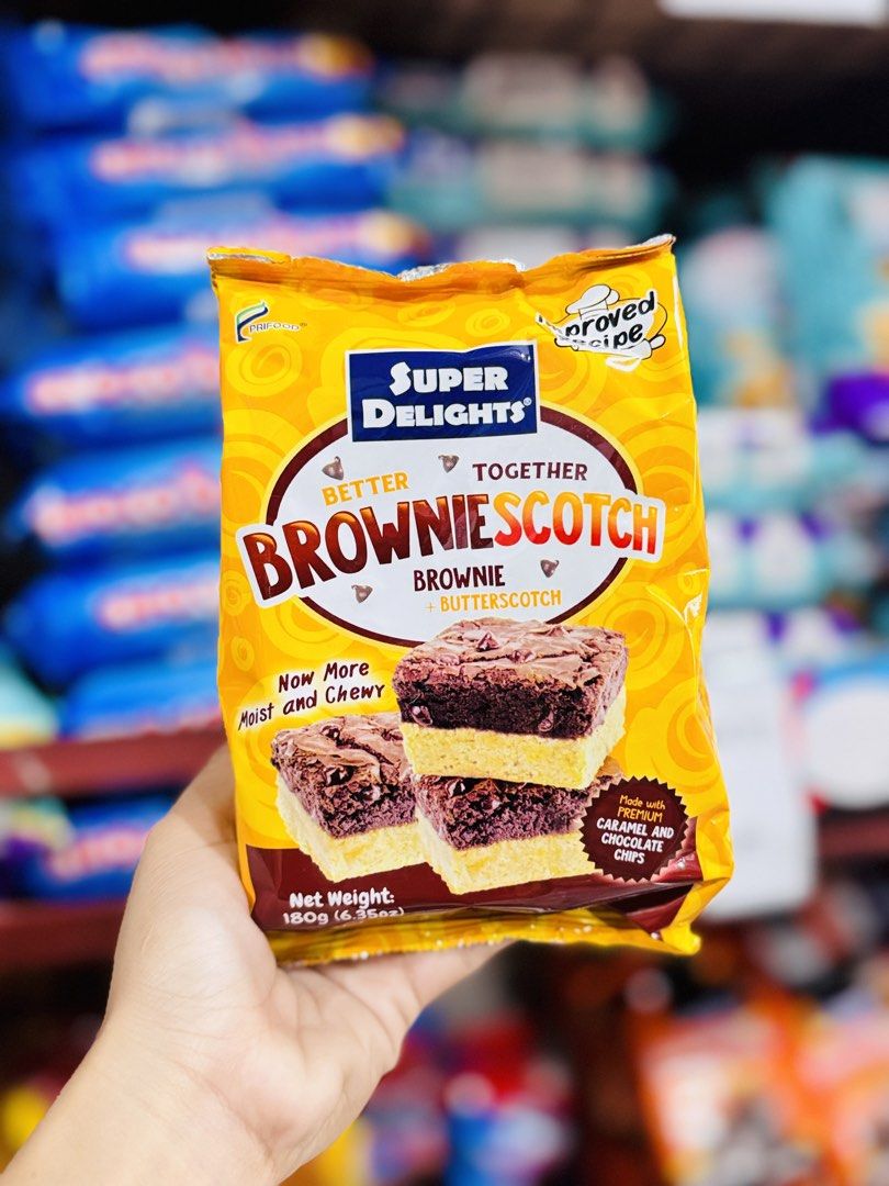 Super Delights Brownie Bites and Assorted Bites 180g (Category: Packaged & Instant Food) located in Cavite. Submitted by sweetbella15 (Listing ID 1465855338, Image 3). Description: - Super Delights Treats (180g per pack) - Available flavors: Brownie Bites, Butterscotch Bites, Browniescotch, and Ube Bites - Moist and chewy with real chocolate and caramel chips - Brand new and sealed in original packaging - Direct from store shelves.
