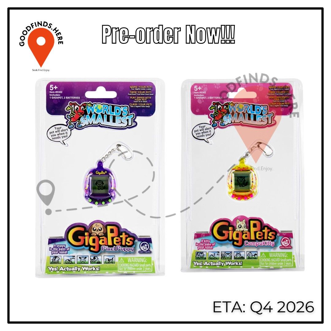 Super Impulse: World's Smallest Preorder (Category: Interactive Toys) located in Pasig City. Submitted by goodfinds.here (Listing ID 1465942452, Image 1). Description: ❗Super Impulse: World's Smallest Preorder❗ ▪️Giga Pets Pixel Puppy ▪️Giga Pets CompuKitty ₱1,300 each / DP: 650 each ETA: Q4 2026 (subject for DELAY or to change without prior notice) ❗For Pre-order ONLY, No extra available❗ DOWNPAYMENT is required to RESERVE SLOT/S once order is c