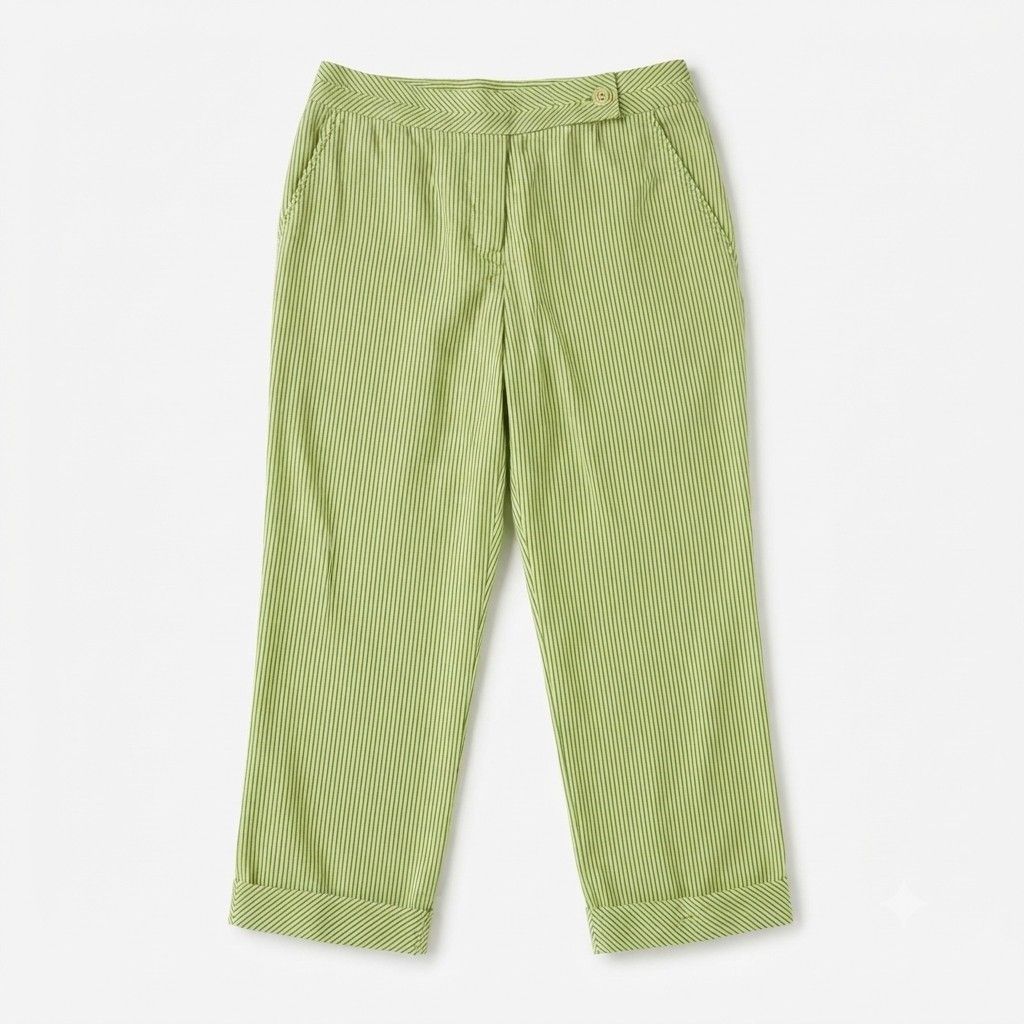 Talbots Petite | Y2K Striped Capri Pants (Category: Jeans) located in Adams. Submitted by luckygirl.closet (Listing ID 1465949306, Image 1). Description: s-m good as new chevron-patterned waistband trendy rolled cuff hems smart-casual or everyday wear .