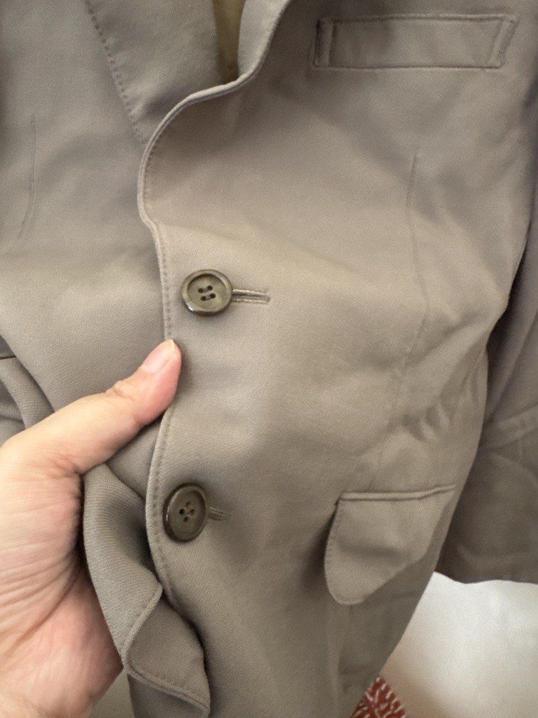 Taupe Boyfriend Blazer (Category: Coats, Jackets and Outerwear) located in Mexico. Submitted by studioleraph (Listing ID 1465796220, Image 2). Description: 🛍️ Perfect for your personal wardrobe 🫶 Please see actual measurements on last photo. 👗 The actual item being sold is the original garment shown in the product photos. Small differences in fit, drape, color, texture, or details may occur. 💌 Condition: • Preloved; Please wash the items befo