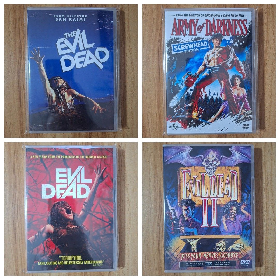 The Evil Dead Collection DVD Set (Category: CDs & DVDs) located in Kabankalan. Submitted by Videoshop.ph (Listing ID 1465790043, Image 1). Description: THE EVIL DEAD COLLECTION – 4 MOVIES 💀 The Evil Dead (1981 – Horror) Special Features: Commentary, behind-the-scenes, trailers, galleries & more. 🩸 Evil Dead II: Dead by Dawn (1987 – Horror/Comedy) Special Features: Commentary, featurette, trailers, galleries & more. ⚔️ Army of Darkness (1992 – H