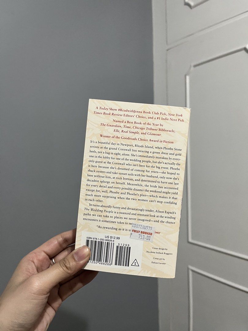 The Wedding People by Alison Espach (Category: Storybooks) located in Quezon City. Submitted by owlettereads (Listing ID 1465897278, Image 3). Description: The Wedding People (MMPB) Minor wear at the top edge of the back cover from shelf storage. Pages are clean and intact. Location: Quezon City MOP: GCash/BPI MOD: lalamove or J&T .