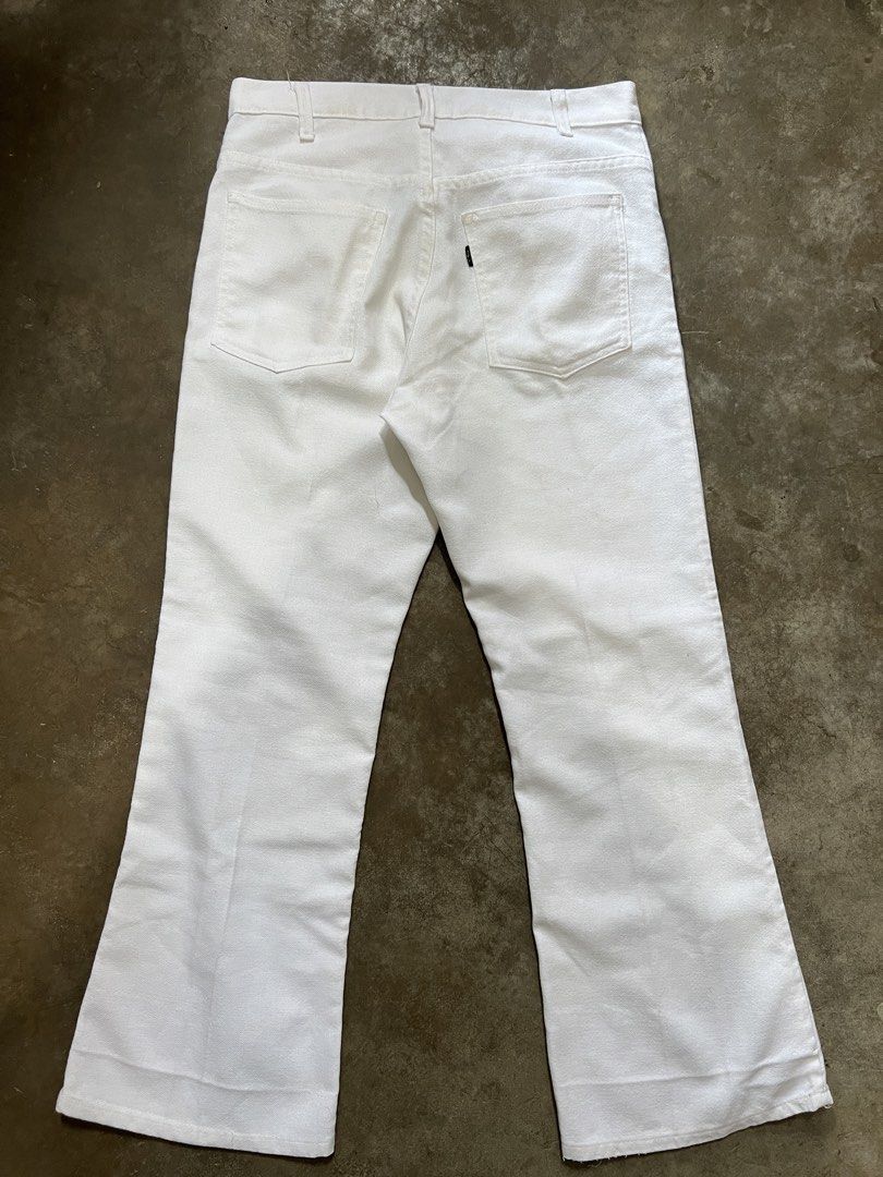 True Vintage 1970s Levi's Sta-Prest Flared Pants (Category: Jeans) located in Imus. Submitted by yusonad (Listing ID 1465845077, Image 3). Description: True Vintage Levis Sta-prest 1970s Big E black tab Replaced zippers with 1 pinhole Actual measurements:(inches) Waist : 31’ Length : 37 Inseam: 26 Rise: 11 Thigh: 11.5 Leg op : 9.5.
