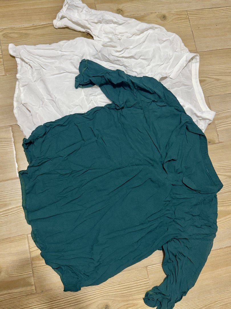 Two Half Sleeve Tops Bundle Green and White (Category: Longsleeves) located in San Juan City. Submitted by pewchipie (Listing ID 1465894301, Image 1). Description: - Bundle of 2 half sleeve shirts (Solid Green & Solid White) - Lightweight and comfortable fabric - Versatile everyday basics - Great for layering under sweaters or jackets - Casual style for daily wear - Grab both together for a quick wardrobe update!.