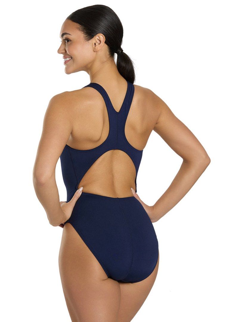 TYR Navy Blue One-Piece Swimsuit Large (Category: Bikinis & Swimsuits) located in Malabon City. Submitted by lheithriftshop (Listing ID 1465902139, Image 2). Description: - Brand: TYR - Style: One-piece swimsuit with racerback and back cutout - Color: Solid navy blue - Lining: Fully lined interior - Size: Estimated Large (size tag missing) - Measurements (flat lay): ~14 inches across chest, ~15 inches across hips - Condition: Great pre-loved cond