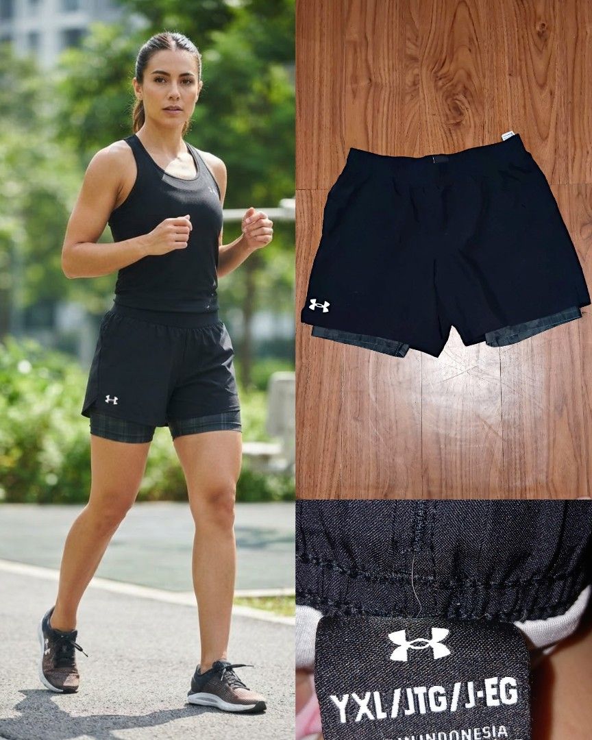 Under Armour 2in1 Active Short (Category: Activewear) located in Cebu City. Submitted by cebuanamomshies (Listing ID 1465793984, Image 1). Description: XL Teen can fit M-L adult W30-34 Elastic waistband With inner thigh short with pockets Polyester.