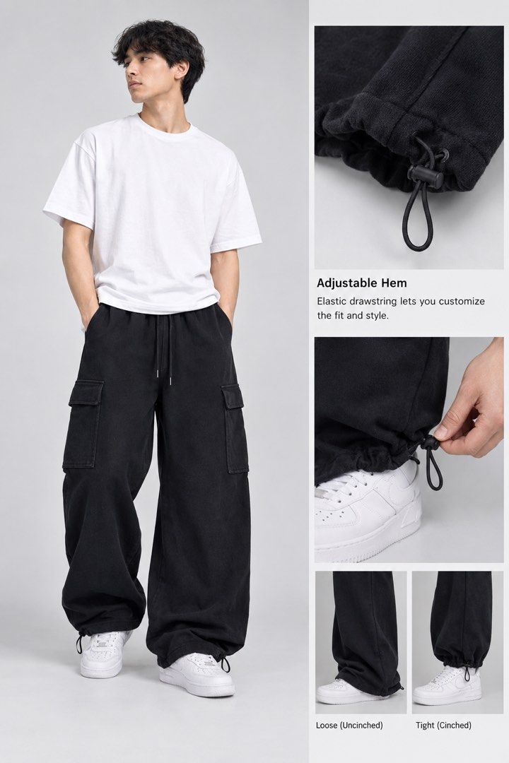Uniqlo Black Cargo Sweatpants Size L (Category: Joggers) located in Lipa City. Submitted by cokelight11 (Listing ID 1465780785, Image 1). Description: - Brand: Uniqlo - Color: Black - Size: L (Waist: 69-75cm) - Material: Comfortable cotton and polyester blend - Features: Practical side cargo pockets and adjustable elastic drawstrings at the hem - Style: Versatile streetwear piece that is easy to style, wear loose or cinched.