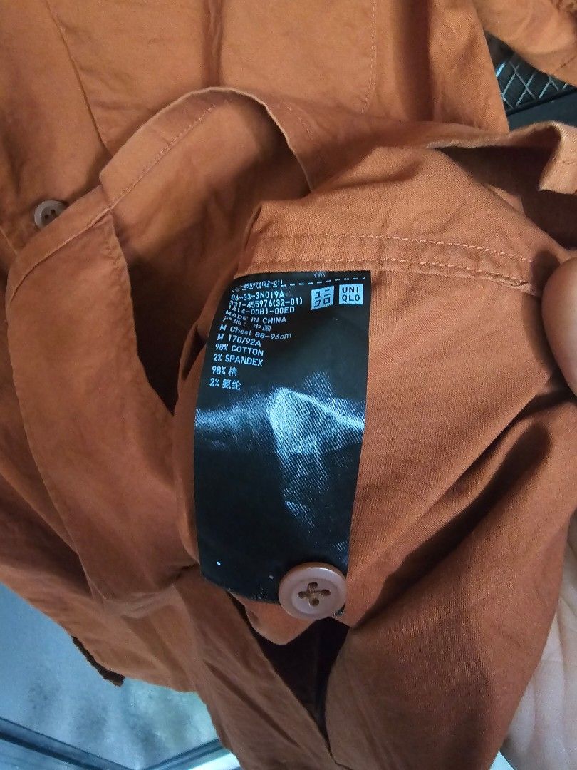 Uniqlo open collar shirt (Category: Formal Shirts) located in Pasig City. Submitted by a.ejs. (Listing ID 1465840569, Image 3). Description: Uniqlo open collar shirt Rust Medium, 23 x 28 Used, very good condition 300.