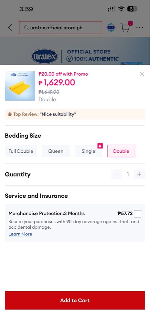 Uratex Egg Crate Mattress Topper Double (Category: Bed Frames & Mattresses) located in Manila. Submitted by sky.27 (Listing ID 1465840027, Image 2). Description: - Genuine Uratex egg crate mattress topper (Double size) - Bright yellow color - Textured foam surface for extra comfort and better air circulation - Easy to roll up, pack, and store - 100% authentic from the official store - Perfect for upgrading your bed or dorm mattress instantly 5mon