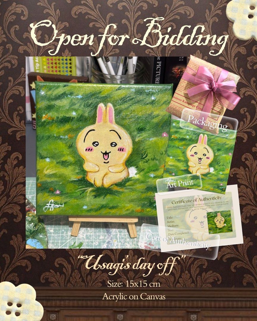 Usagi Painting (Category: Art & Prints) located in Binan City. Submitted by bearfinds (Listing ID 1465891673, Image 2). Description: Title: Usagi’s Day off medium: acrylic paint on 15x15 cm canvas .