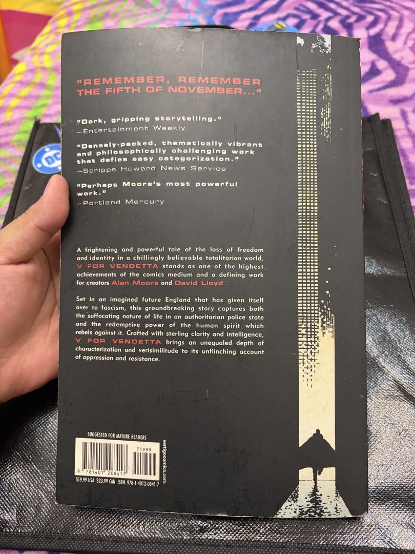 V for Vendetta TPB by Alan Moore (Category: Comics & Manga) located in Caloocan City. Submitted by percyreads (Listing ID 1465875475, Image 2). Description: This is an old copy with very visible yellowing/tanning. Please manage your expectations. .