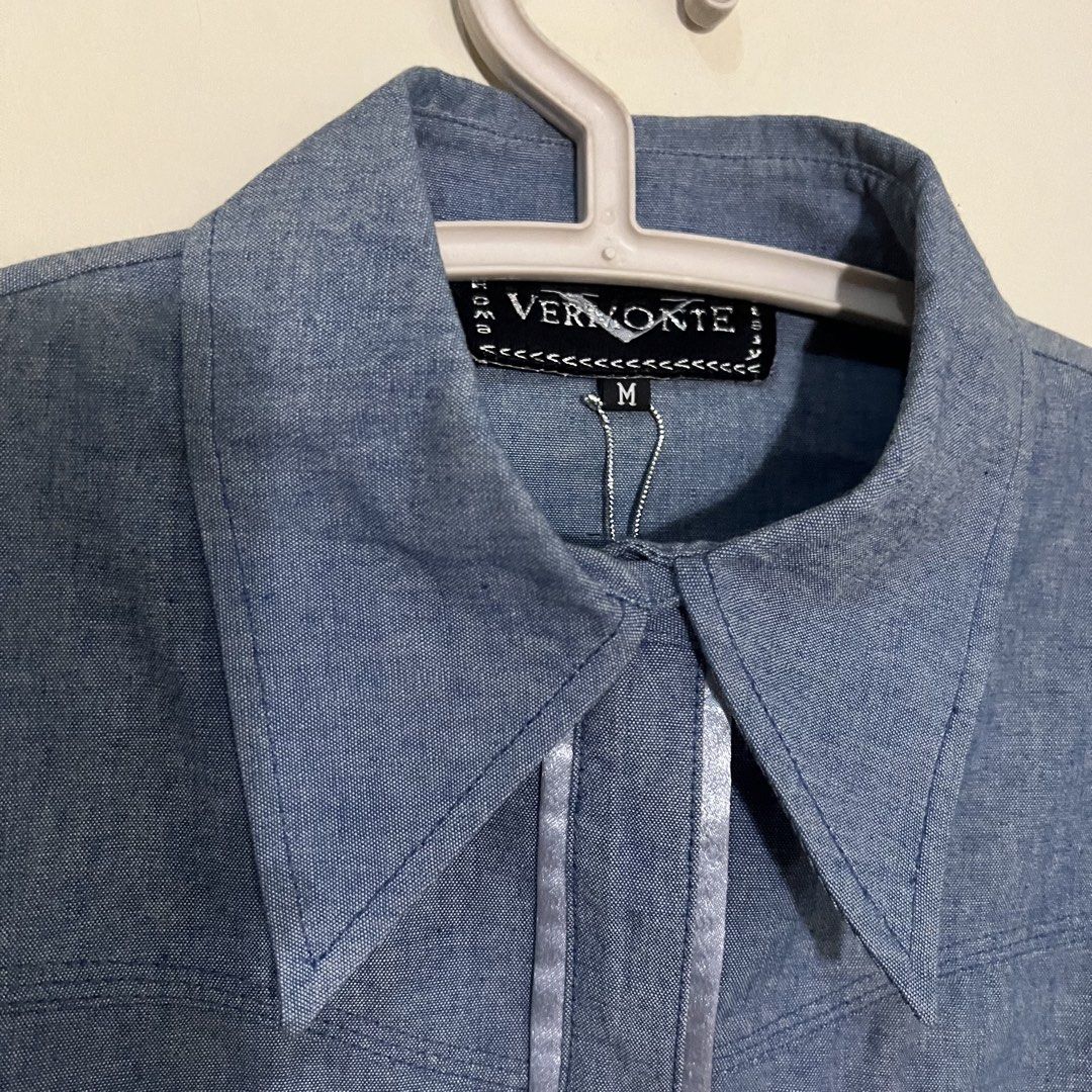 Vermonte Blue Soft Denim Collared Polo Blouse (Category: Blouses) located in Marikina City. Submitted by preloved.mana (Listing ID 1465944943, Image 3). Description: - Brand: Vermonte - medium on tag but fits small better - Structured fit, Soft denim material - still has tag - MOP: gcash, maya - MOD: jnt, lalamove - LOC: marikina.