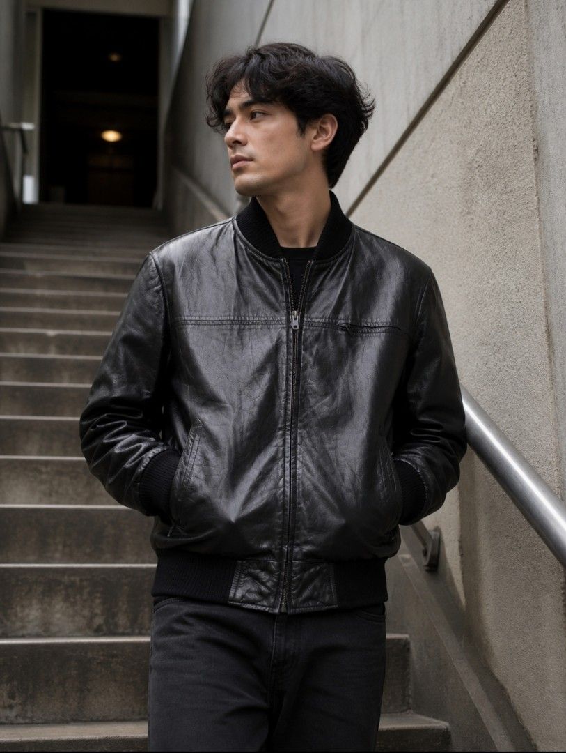 VINTAGE BOMBER LEATHER JACKET FOR MEN'S (Category: Coats, Jackets and Outerwear) located in Baguio. Submitted by vertex_nga.pow (Listing ID 1465771198, Image 1). Description: VINTAGE BOMBER LEATHER JACKET FOR MEN'S MEDUIM SIZE DIMENSION 26L BY 21 ARMPIT TO ARMPIT 17 INCHES SHOULDER TO SHOULDER 25 INCHES SLEEVE REMOVABLE FUR LINING INSIDE GOOD CONDITION BAGUIO LOCATION PLUS SF SA MALAYU JNT COURIER PASS COD UNLI VOUCH PRICE:PM DM PM DM IF INTEREST