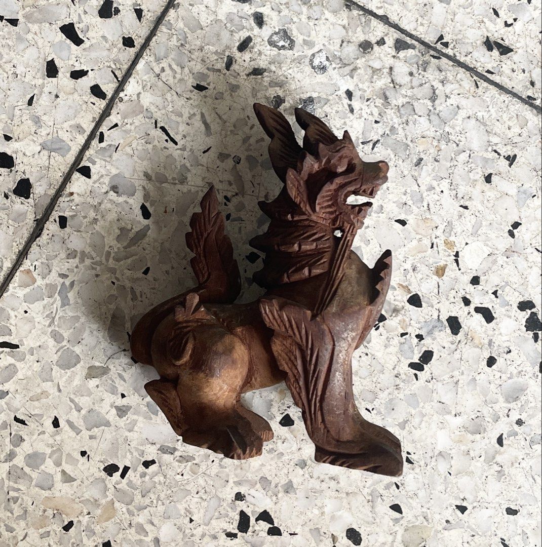 Vintage handcarved Foo Dog / Chinthe (Category: Figurines & Statues) located in Quezon City. Submitted by liama (Listing ID 1465808981, Image 2). Description: Vintage handcarved wooden guardian lion Symbol of prosperity ( "fu"); open-mouthed for protection from evil spirits Likely from 60s < 2-day reservation period; BDO/GCash; buyer books/pays for pick up : QC: EDSA-GMA area, OR if u r in vicinity i cn jst hand it over to u>.