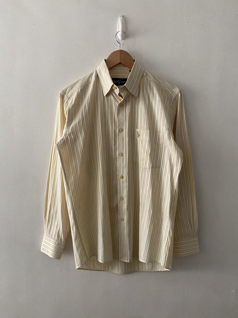 Vintage RL Light Yellow Striped Long Sleeve (Category: Formal Shirts) located in Quezon City. Submitted by rlphvncntbs (Listing ID 1465951802, Image 1). Description: Vintage RL Light Yellow Striped Long Sleeve Size: Fits Small Measurements: 20" x 28" Excellent Condition ₱3,000 + SF (Negotiable).